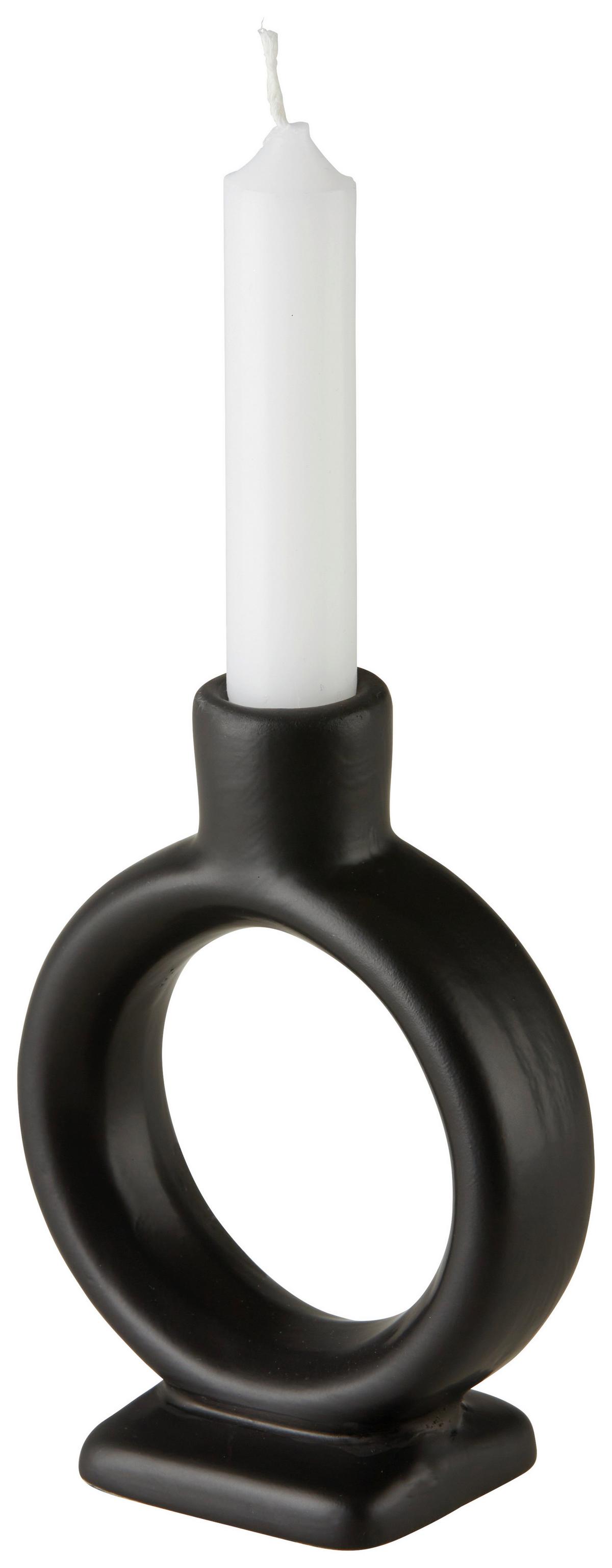 Stojan na svíčky Valongo, V: 19cm - černá, Basics, keramika (15,5/19/5,2cm) - Modern Living