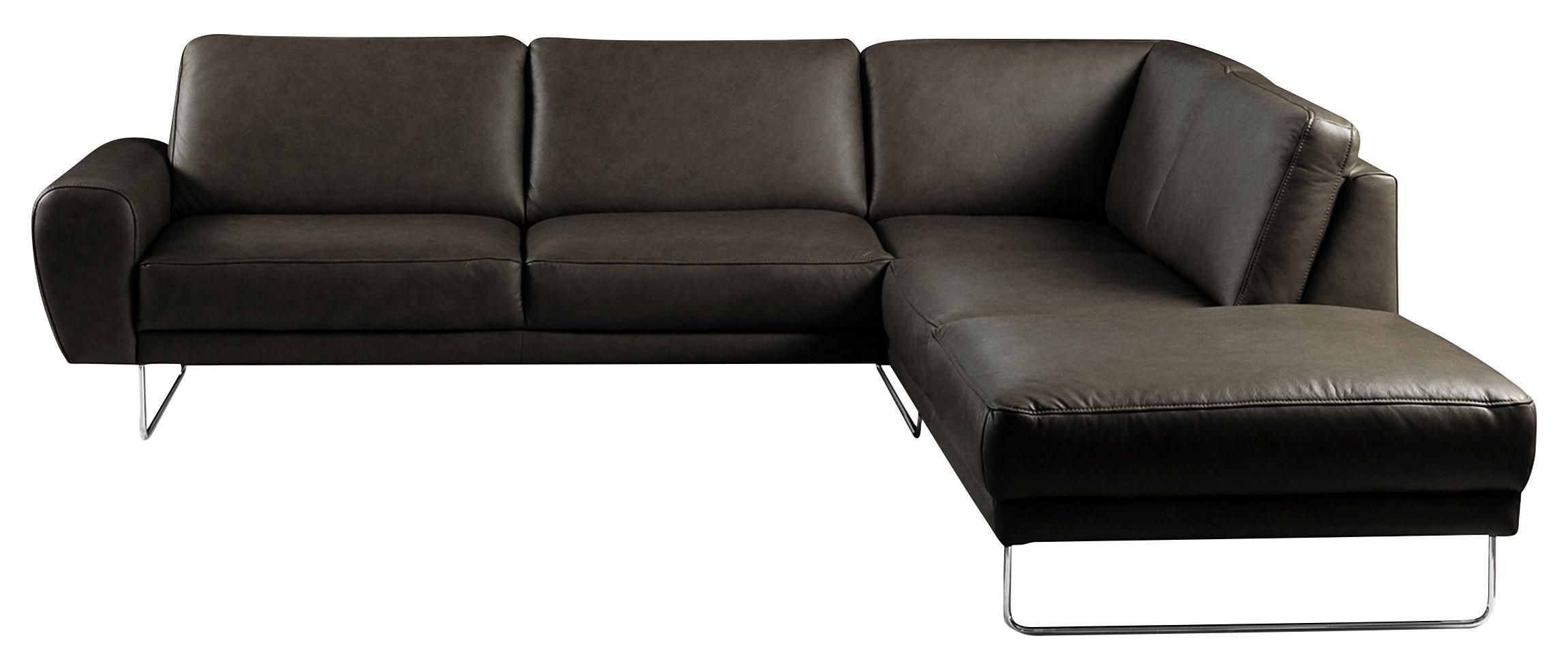 Ecksofa Spring Schwarz Chrom S: 273x250 cm - Chromfarben/Schwarz, Design, Leder (273/250cm) - Livetastic