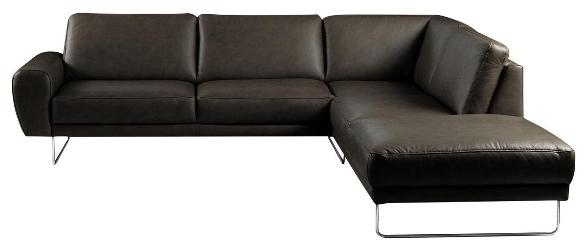 Ecksofa Spring Schwarz Chrom S: 273x250 cm - Chromfarben/Schwarz, Design, Leder (273/250cm) - Livetastic