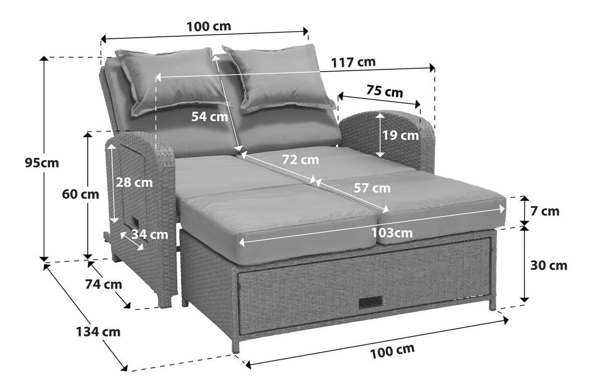Lounge Kanapé Bahia - barna/szürke, Modern, műanyag/textil (117/95/74cm) - Greemotion