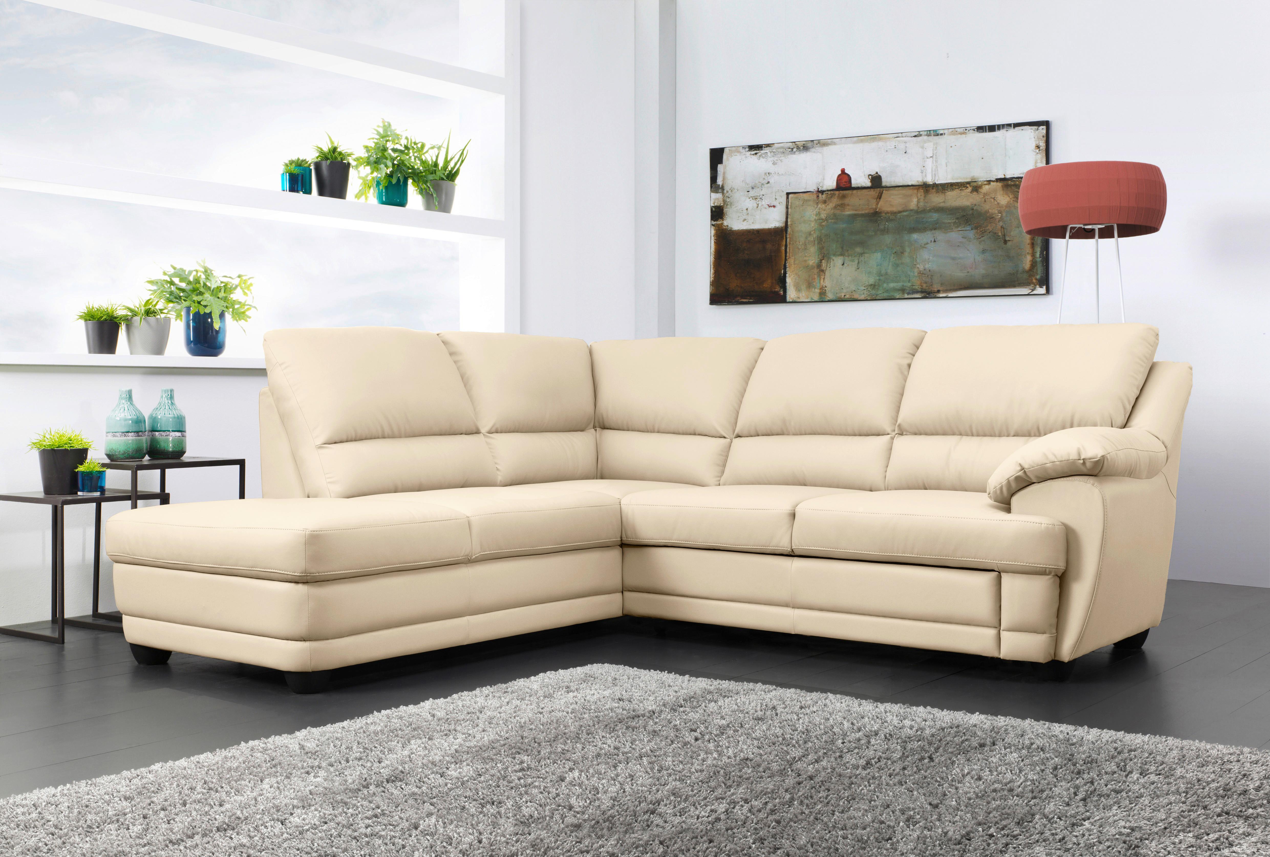 Ecksofa Nebolo Beige Lederlook - Beige, Design, Textil (225/245cm) - Livetastic
