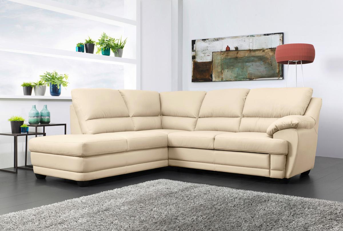 Ecksofa Nebolo Beige Lederlook - Beige, Design, Textil (225/245cm) - Livetastic
