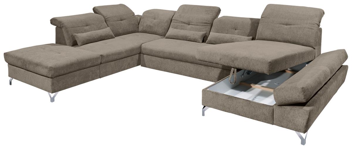 Ecksofa Melfi Graubraun U: 245 Cm - Graubraun/Silberfarben, MODERN, Textil (245/350/168cm) - MID.YOU