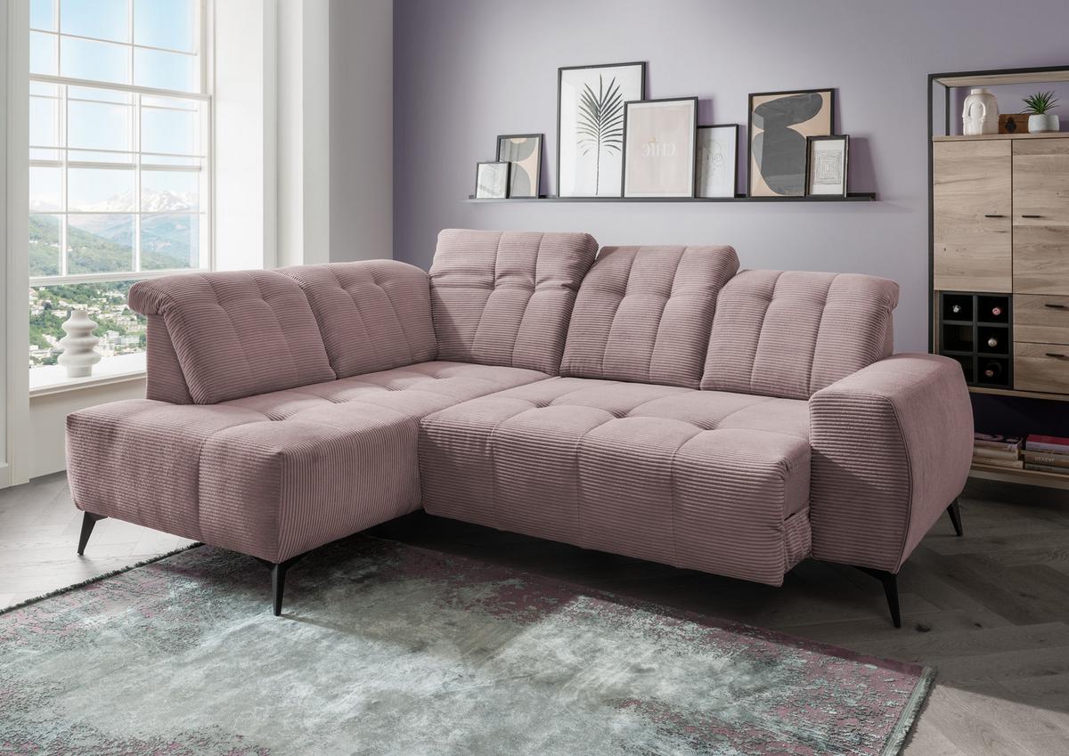 Ecksofa Mit Usb Anschluss Sano, Rosa, S: 200x261 Cm - Schwarz/Rosa, MODERN, Textil (200/261cm) - Livetastic