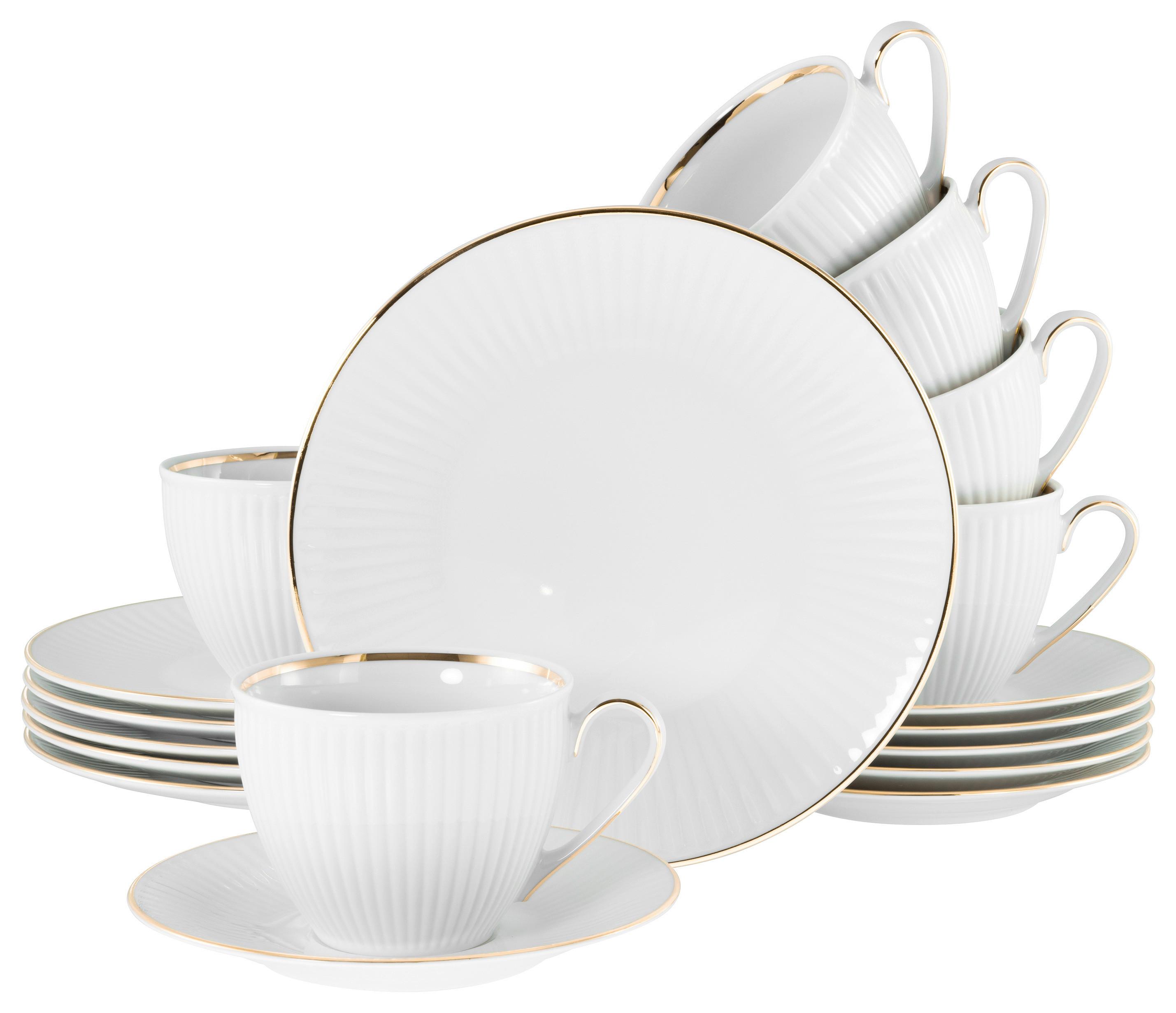 Kaffeeservice Valencia 18--Teilig., Weiß/Goldfarben - Goldfarben/Weiß, Design, Keramik - Creatable