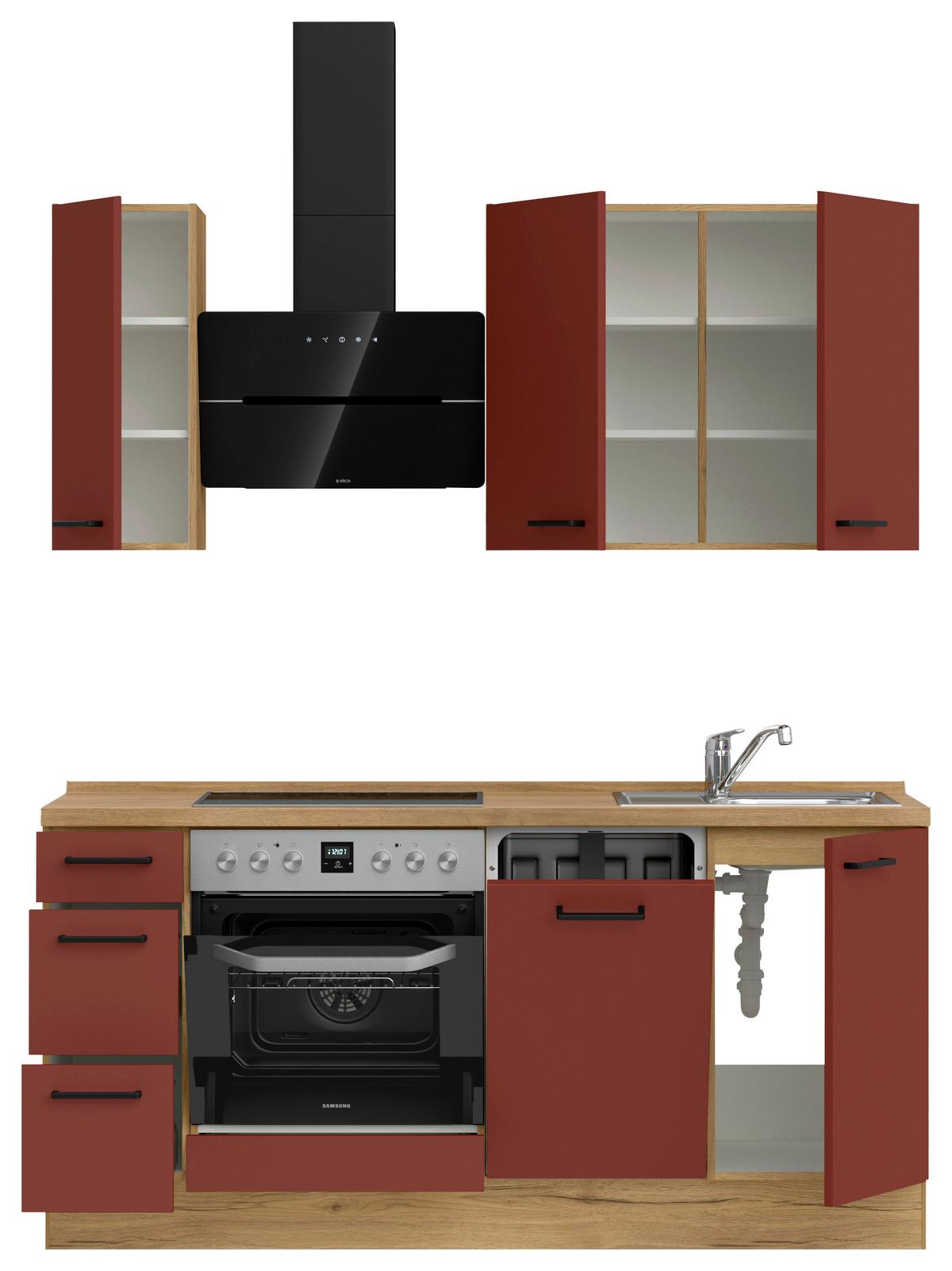 Küchenleerblock Easytouch High-Line, H1 Links - Eichefarben/Rot, MODERN, Holzwerkstoff (180cm) - Nobilia