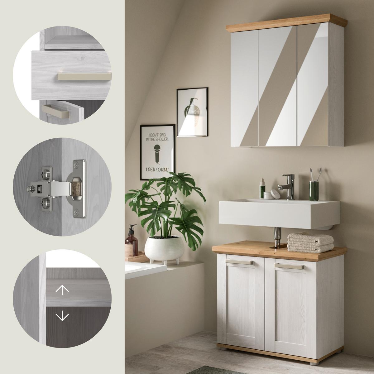 Badezimmer Verona Lärchefarben/Eiche D. B: 69cm - Silberfarben/Lärchefarben, Trend, Glas/Holzwerkstoff (69cm) - MID.YOU