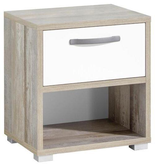 Noční stolek MOON - šedá/bílá, Moderní, kompozitní dřevo/plast (49/52/41cm) - MID.YOU