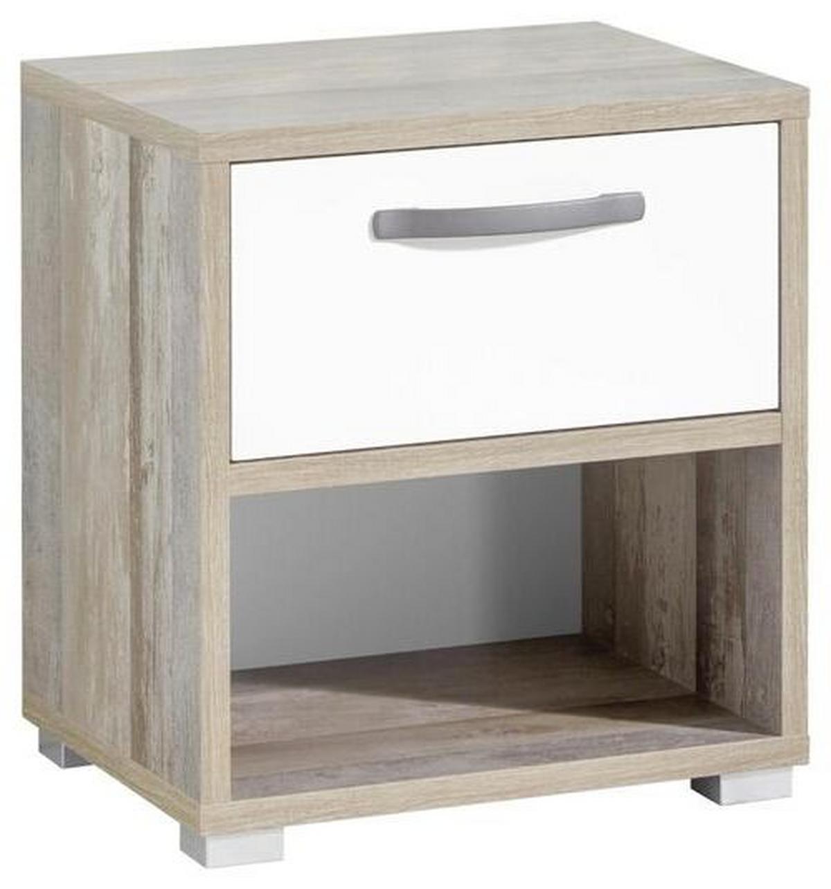 Noční stolek MOON - šedá/bílá, Moderní, kompozitní dřevo/plast (49/52/41cm) - MID.YOU