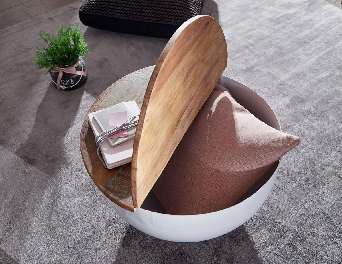 Konferenční stolek WOHNLING mangové dřevo - bílá/hnědá, Moderní, kov/dřevo (60/60/34cm) - MID.YOU