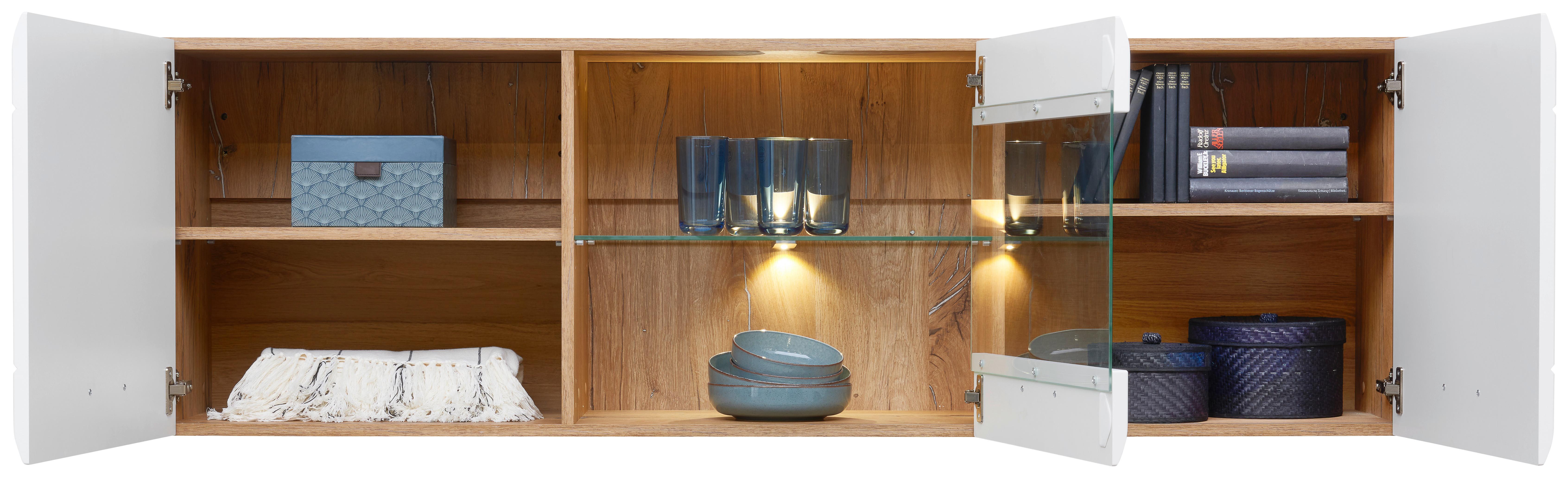 Hängevitrine Auris B: 164,3 cm Eiche Dekor/Weiß - Weiß, MODERN, Glas/Holzwerkstoff (164,3/52/37,1cm) - Luca Bessoni