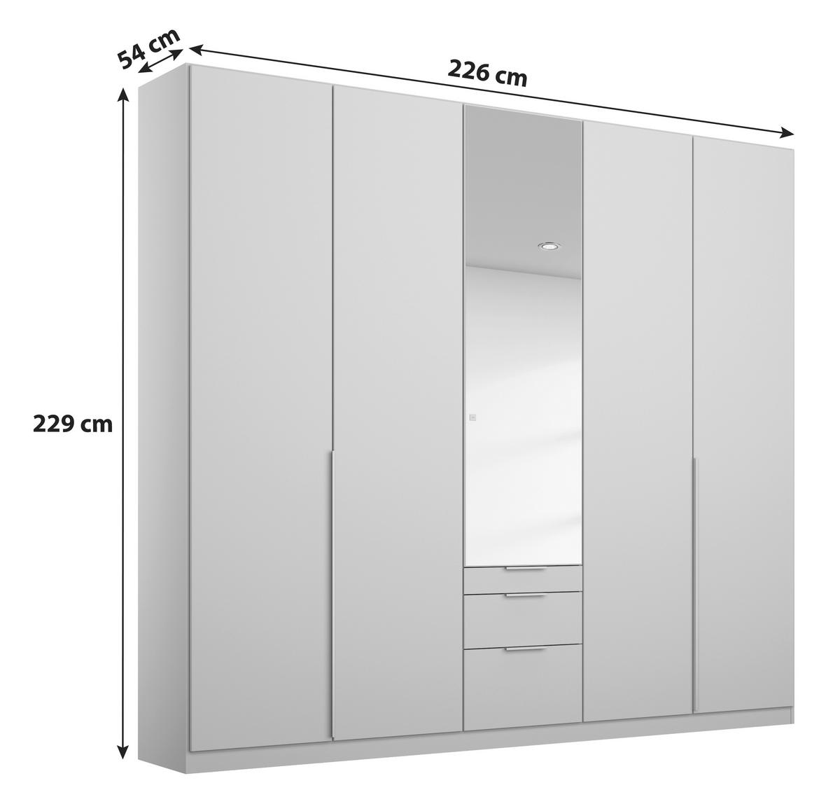 Drehtürenschrank Mit Spiegel + Laden 226cm Alabama Seidengrau - Silberfarben/Hellgrau, MODERN, Holzwerkstoff (226/229/54cm)