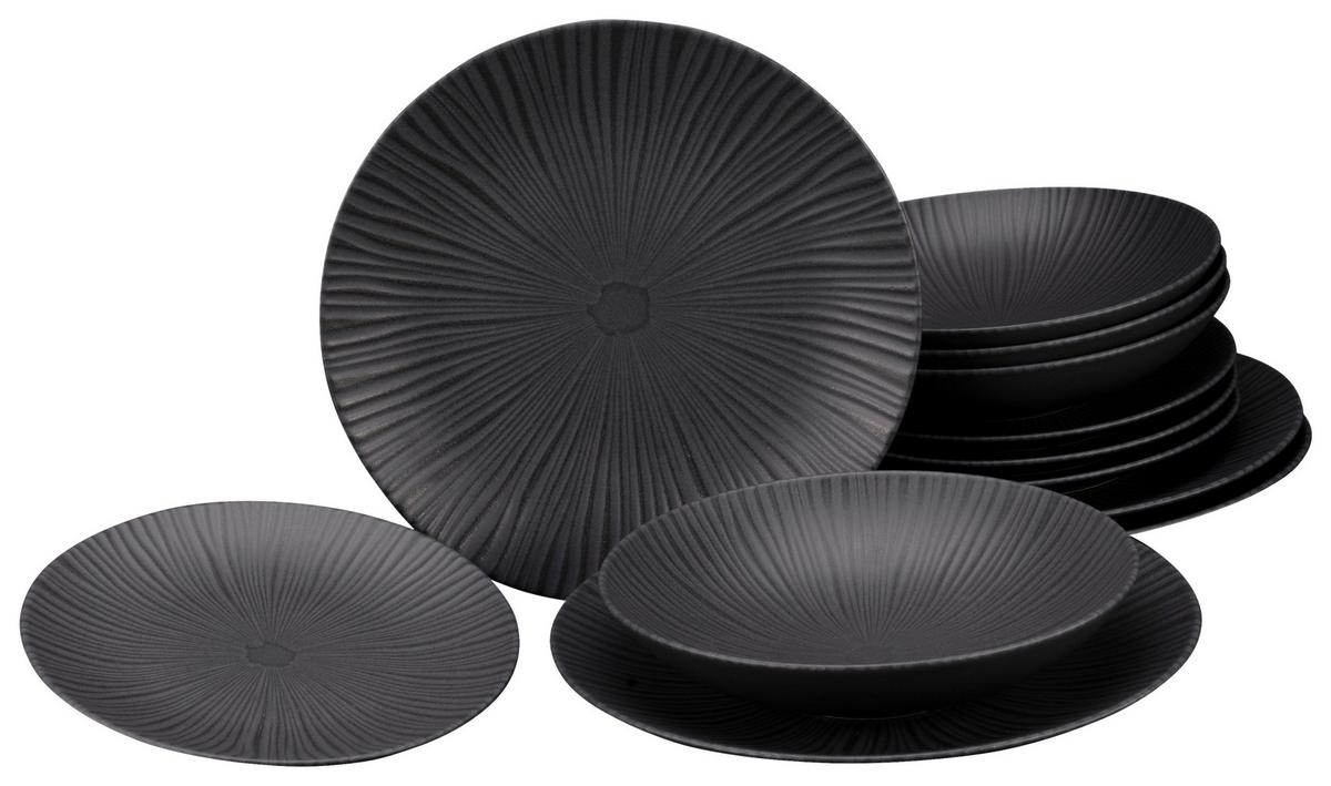 Tafelservice Keramik 4 Personen Geschirr Set Schwarz - Schwarz, Basics, Keramik - Creatable