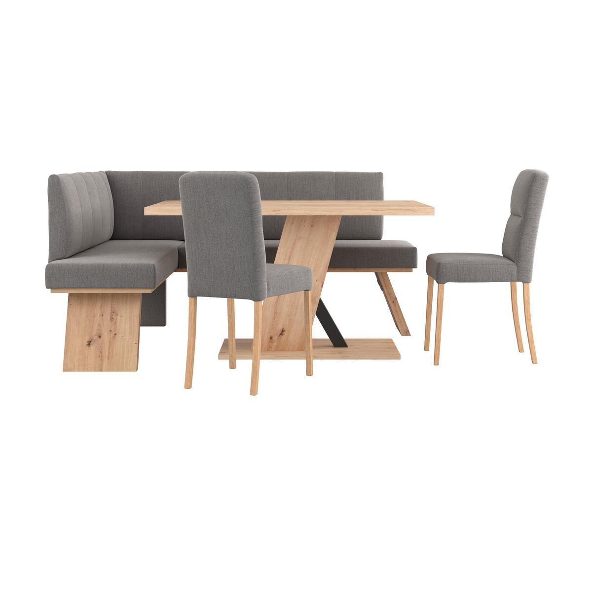 Eckbank Emma Ii Webstoff Grau, B: 150 Cm - Eichefarben/Grau, KONVENTIONELL, Holzwerkstoff/Textil (150/185cm)