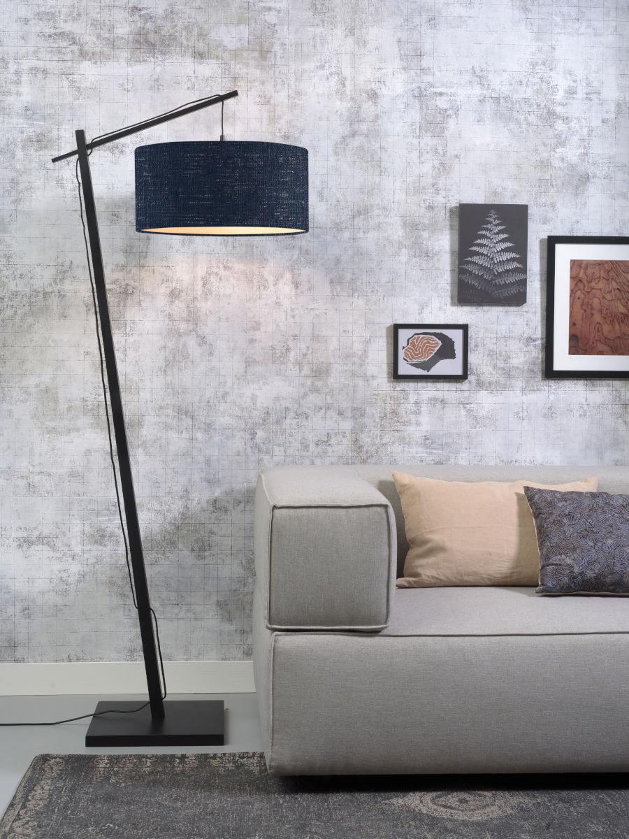 Stehlampe Andes Blau/Schwarz mit Fußschalter - Blau/Schwarz, Design, Naturmaterialien/Textil (47/176/23cm) - Good & Mojo
