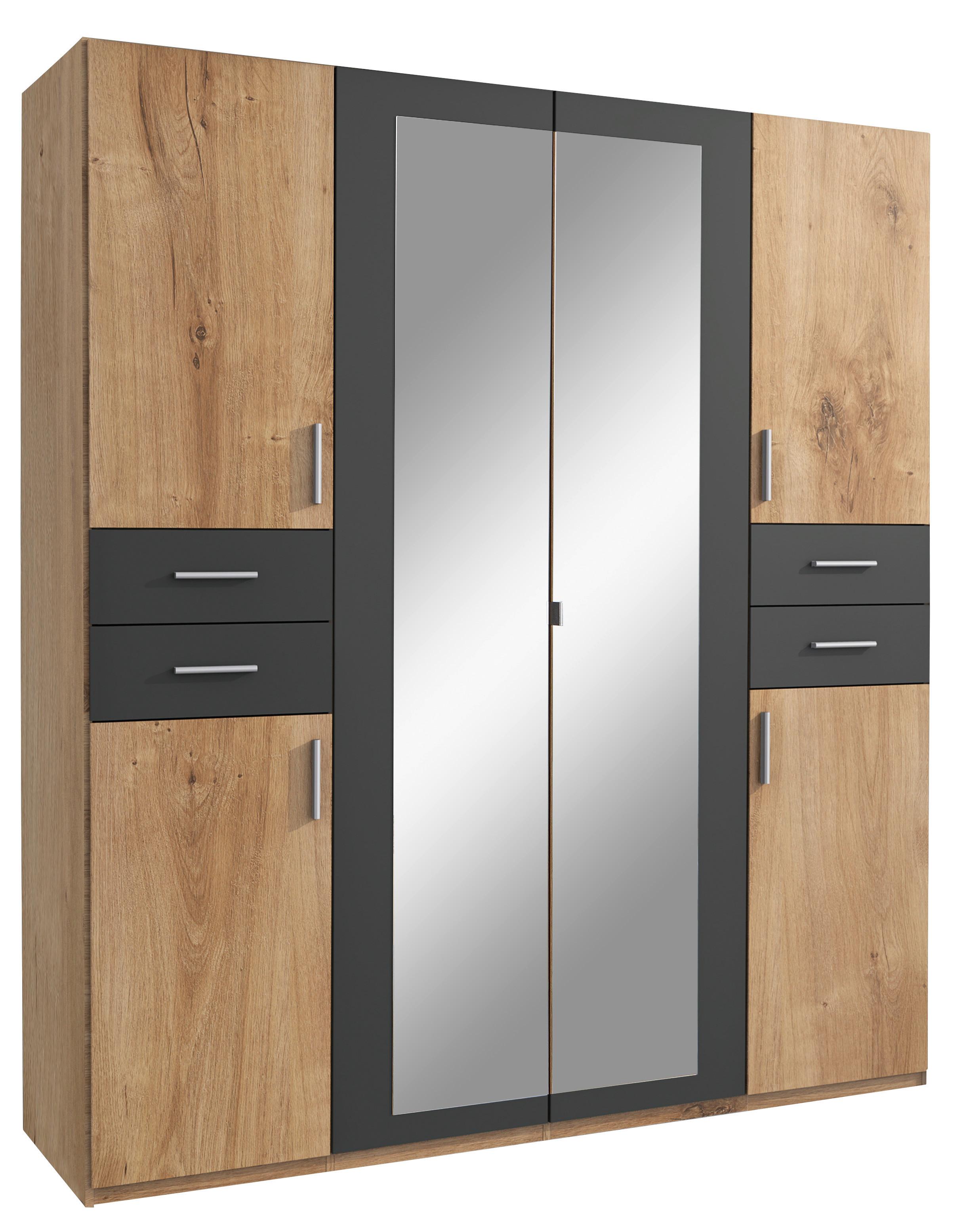 Drehtürenschrank 180cm Vegas, Eiche Dekor/Graphit - Eichefarben/Graphitfarben, Basics, Holzwerkstoff (180/208/58cm) - MID.YOU