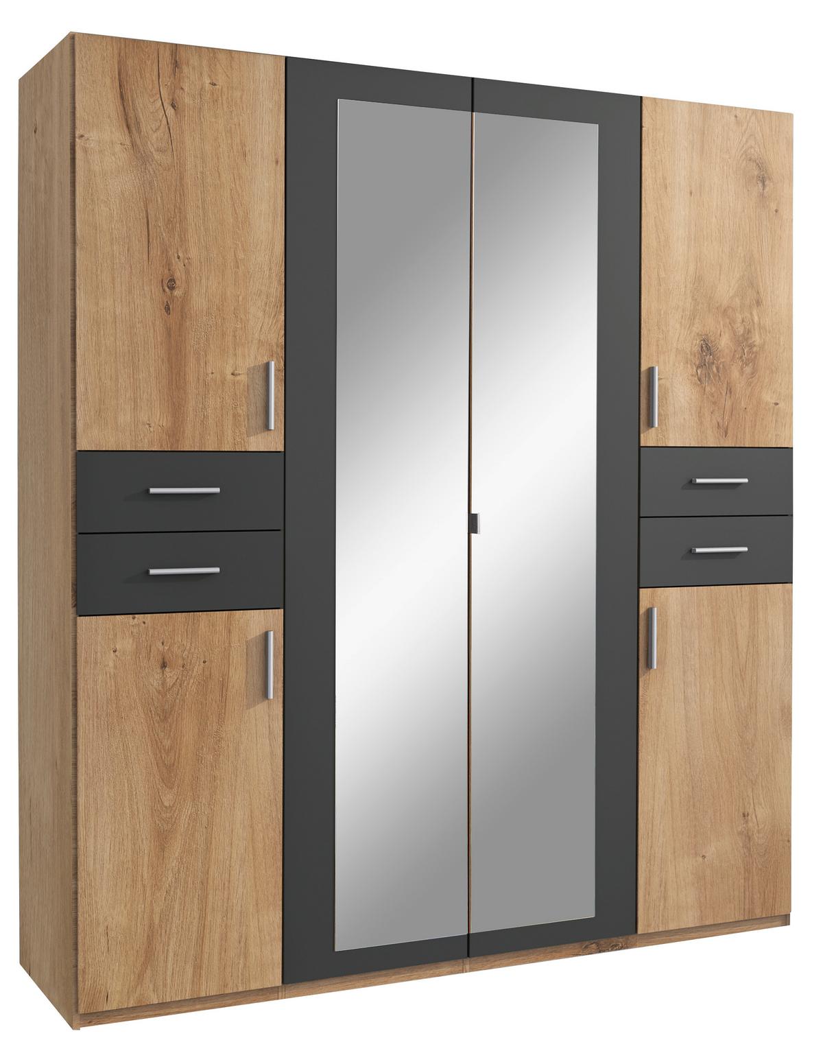 Drehtürenschrank 180cm Vegas, Eiche Dekor/Graphit - Eichefarben/Graphitfarben, Basics, Holzwerkstoff (180/208/58cm) - MID.YOU