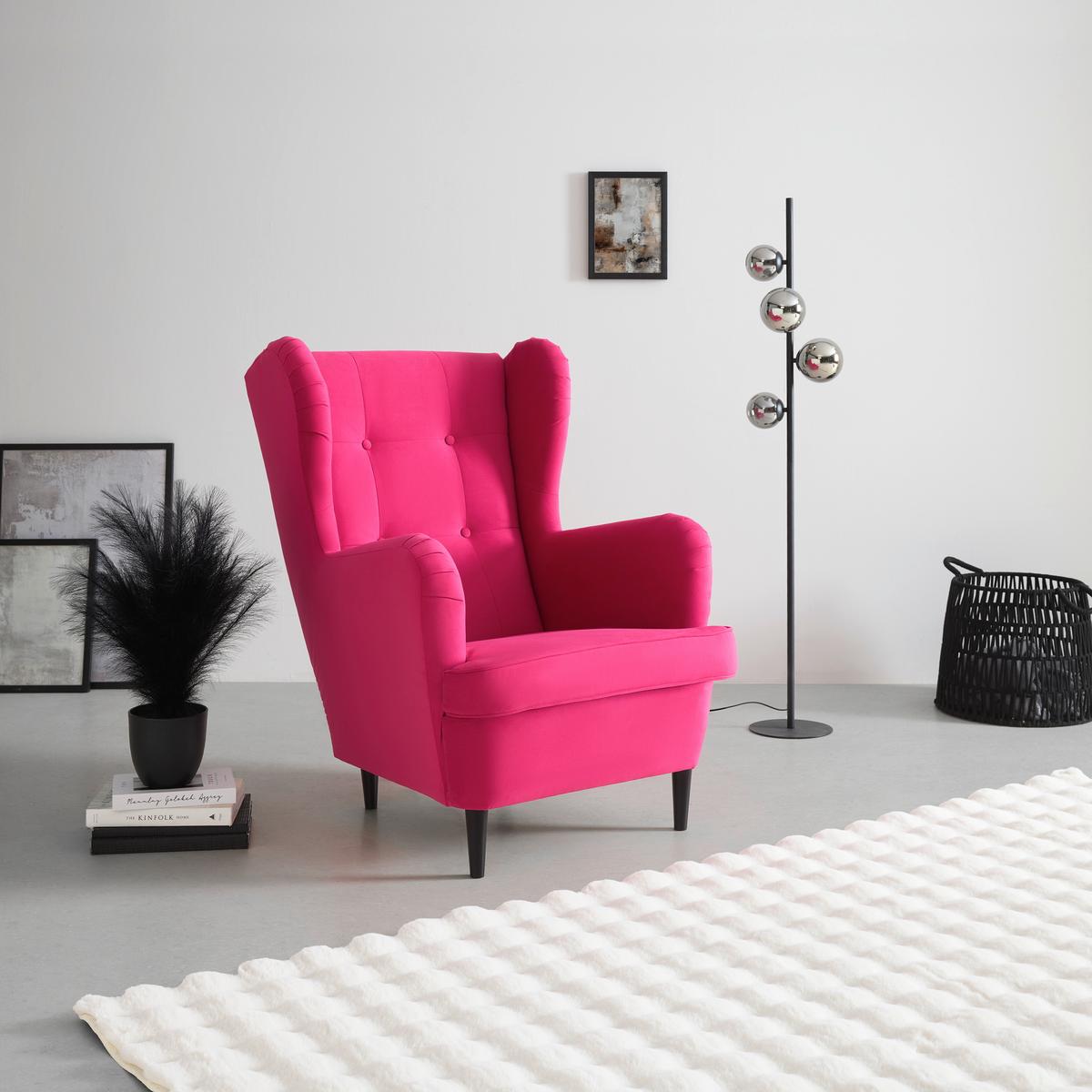 Kreslo OSKAR, ružový velúr - pink/čierna, drevo/kompozitné drevo (78/102/98cm) - Mömax