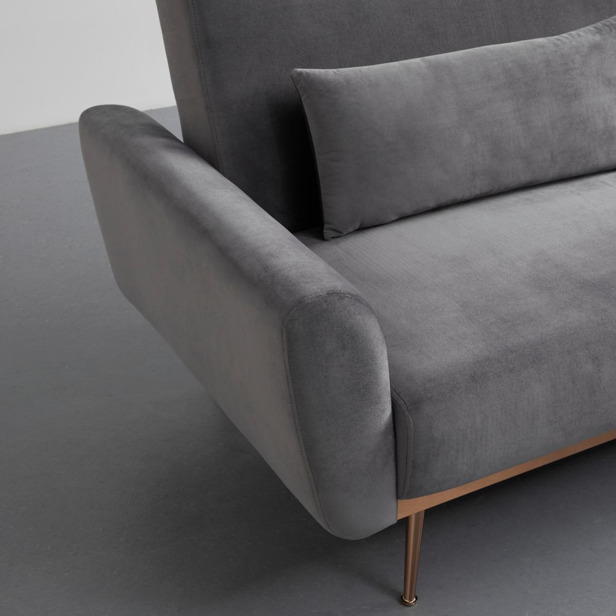 Rozkladacia pohovka s vankúšmi GUILIA, sivá - medená/sivá, Modern, kov/drevo (211/85/83cm) - Modern Living