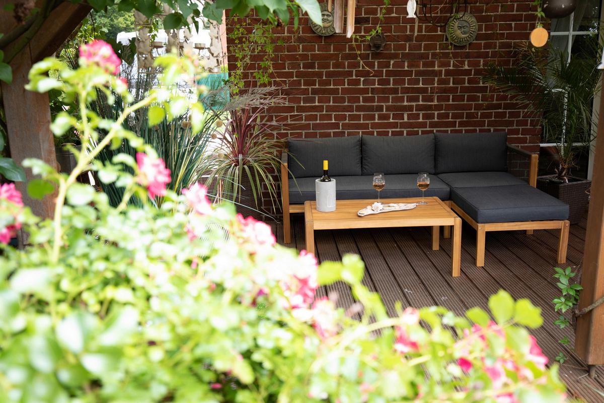 Loungegarnitur Malaga Aus Holz Mit Kissen - Schwarz/Grau, Basics, Holz/Textil (198/132cm) - Acamp