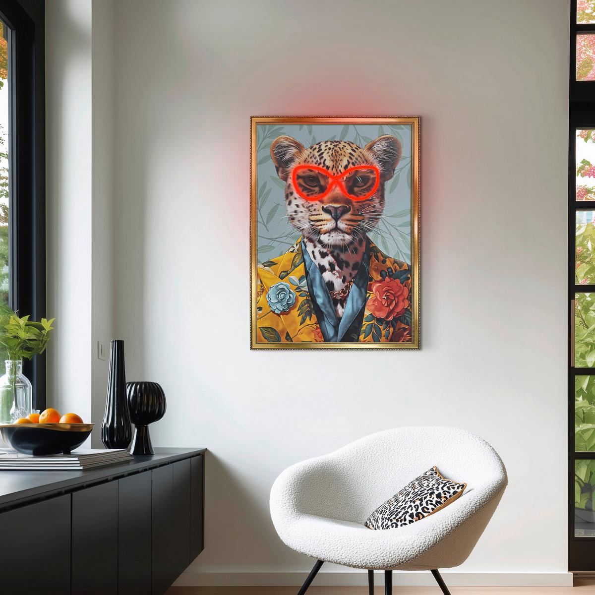 LED-Bild Neon Panther - Schwarz/Orange, Basics, Holzwerkstoff/Kunststoff (50/70/3,5cm)