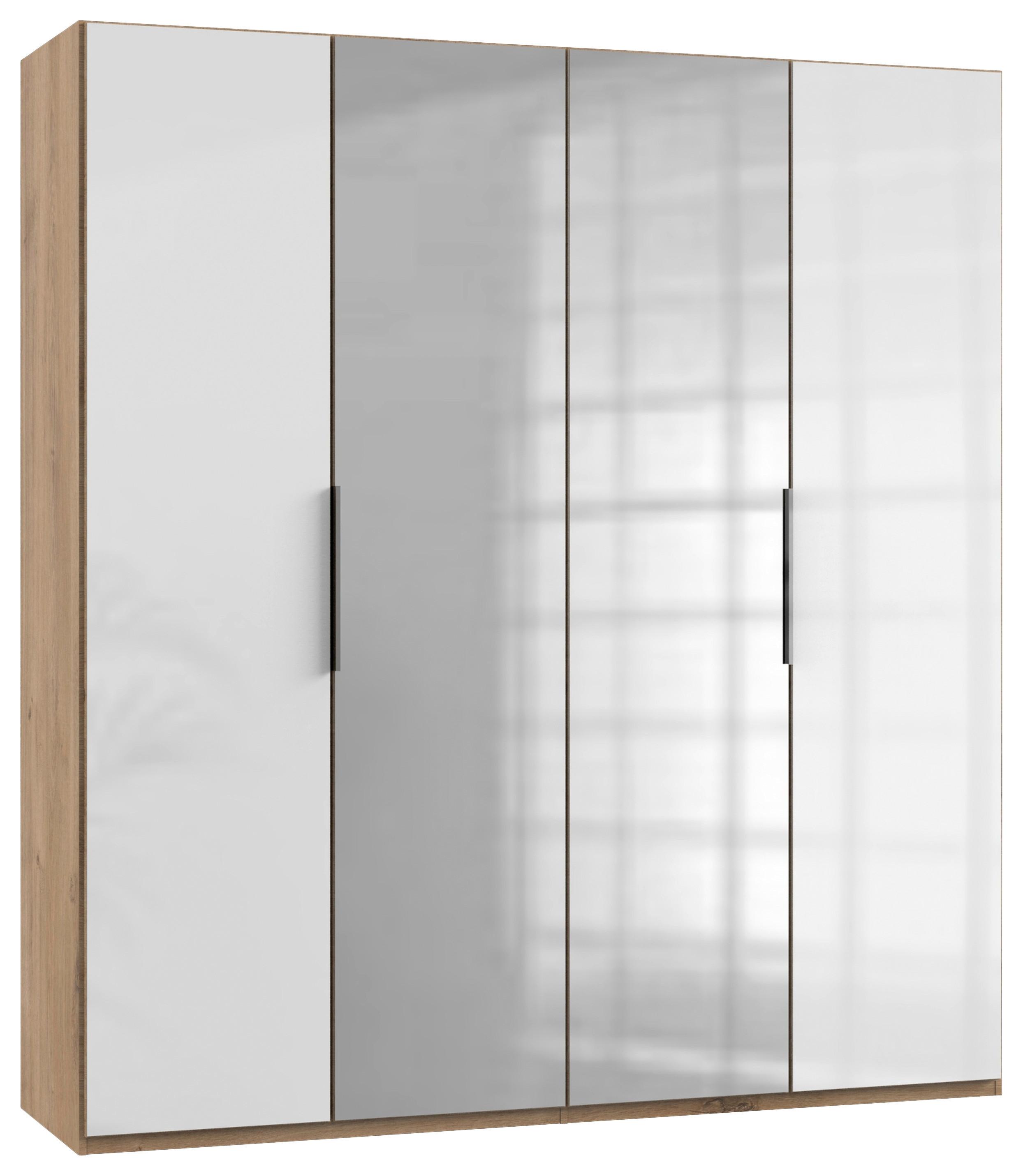 Šatníková skriňa LEVEL 36 D - biela s vysokým leskom/farba duba, Modern, kompozitné drevo (200/216/58cm) - MID.YOU