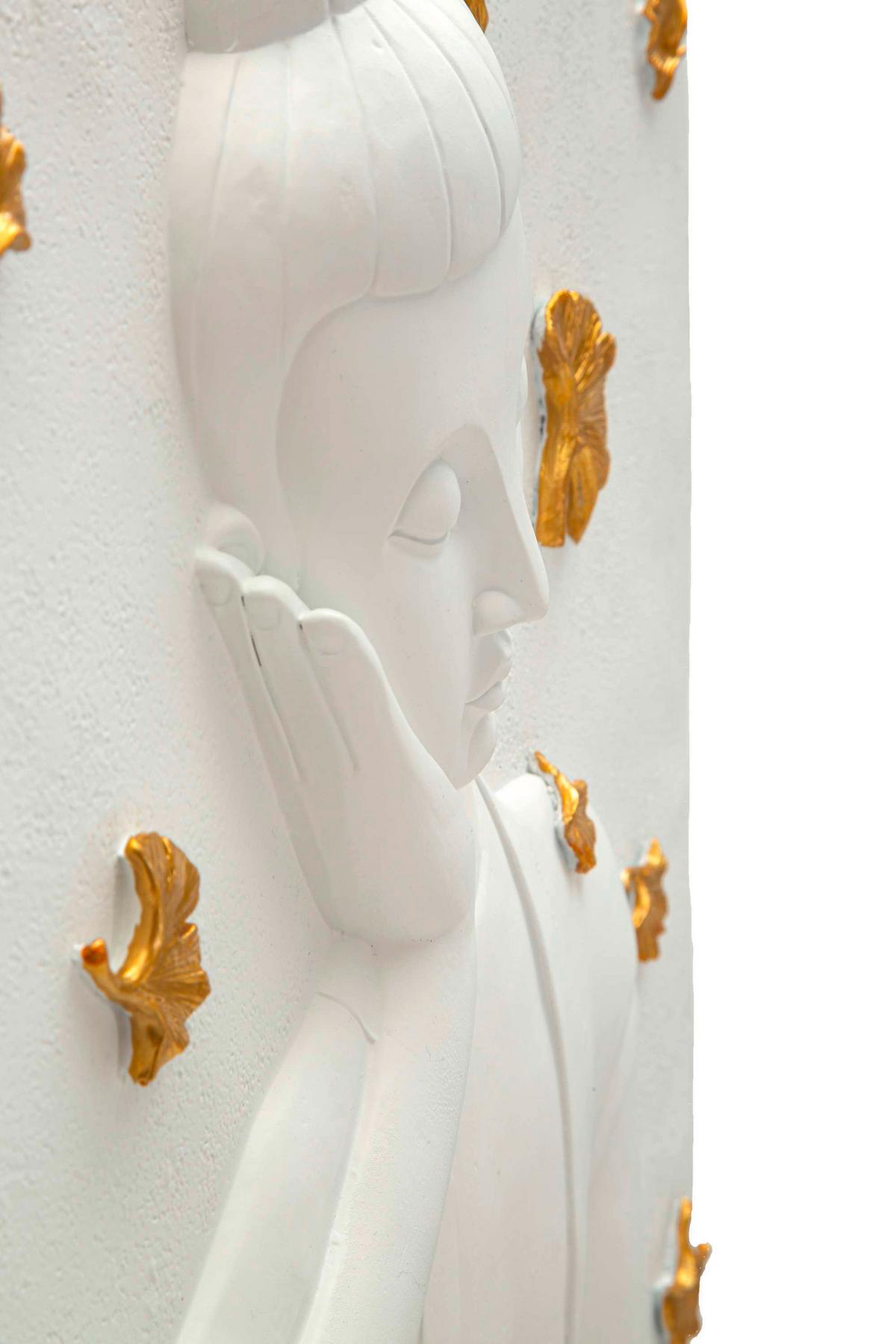 Wanddeko Buddha Goldfarben, Weiß B: 46 Cm - Basics, Kunststoff (46/55.5/5.70cm)