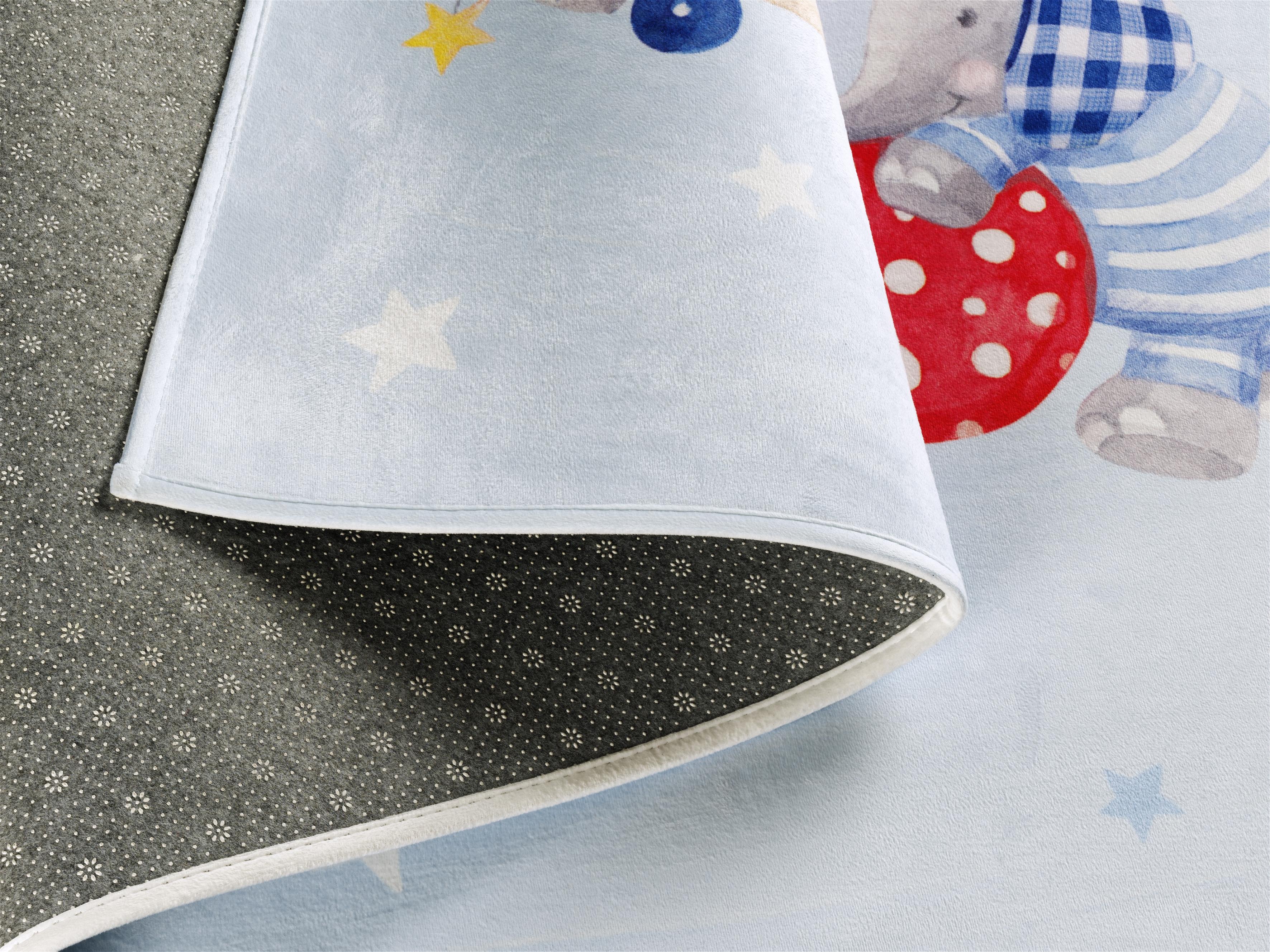 Kinderteppich Elefanten Blau/ Weiß Baby Glück 100x160 cm - Blau/Weiß, Trend, Textil (100/160cm)