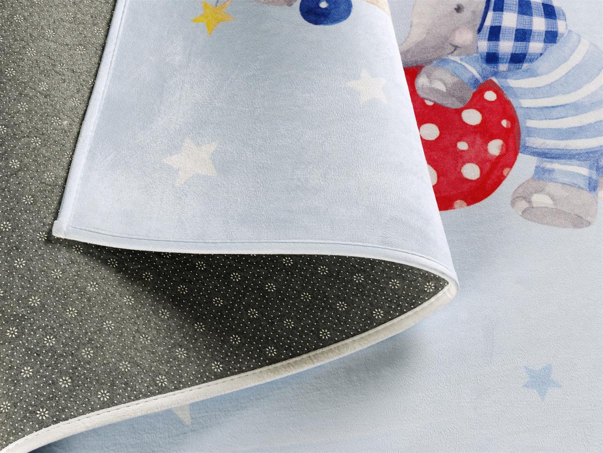 Kinderteppich Elefanten Blau/ Weiß Baby Glück 100x160 Cm - Blau/Weiß, Trend, Textil (100/160cm)