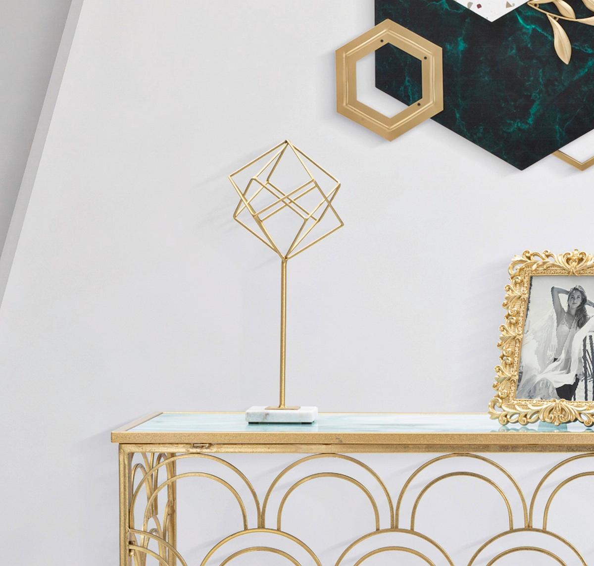 Skulptur Decor Cube Weiß, Goldfarben, H: 41,5 cm - Goldfarben/Weiß, Basics, Stein/Metall (16/41.5/18cm)