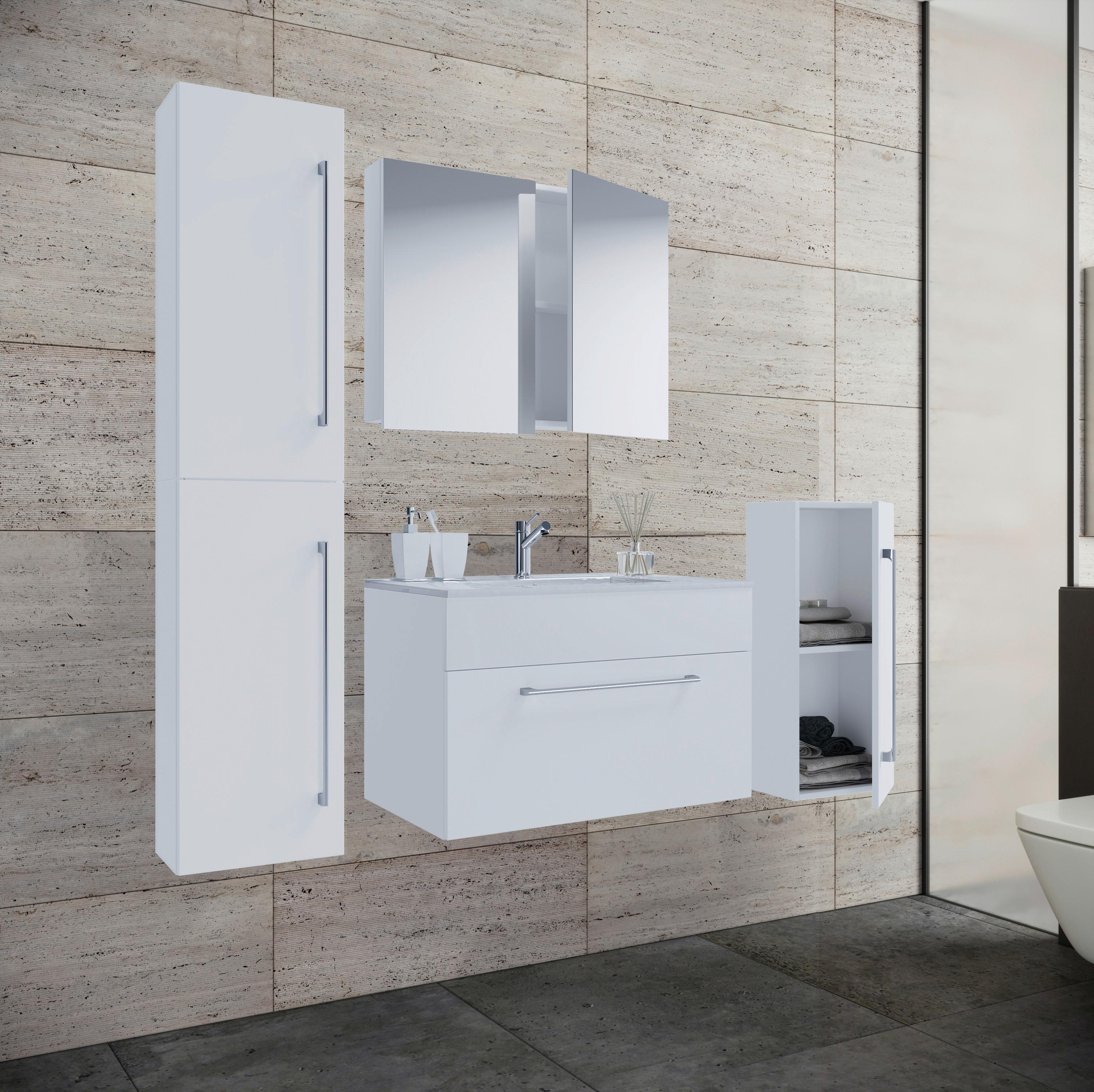 Badezimmer Badinos 5-Teilig Weiß B: 126 cm - Weiß, MODERN, Keramik/Holzwerkstoff (126cm) - MID.YOU
