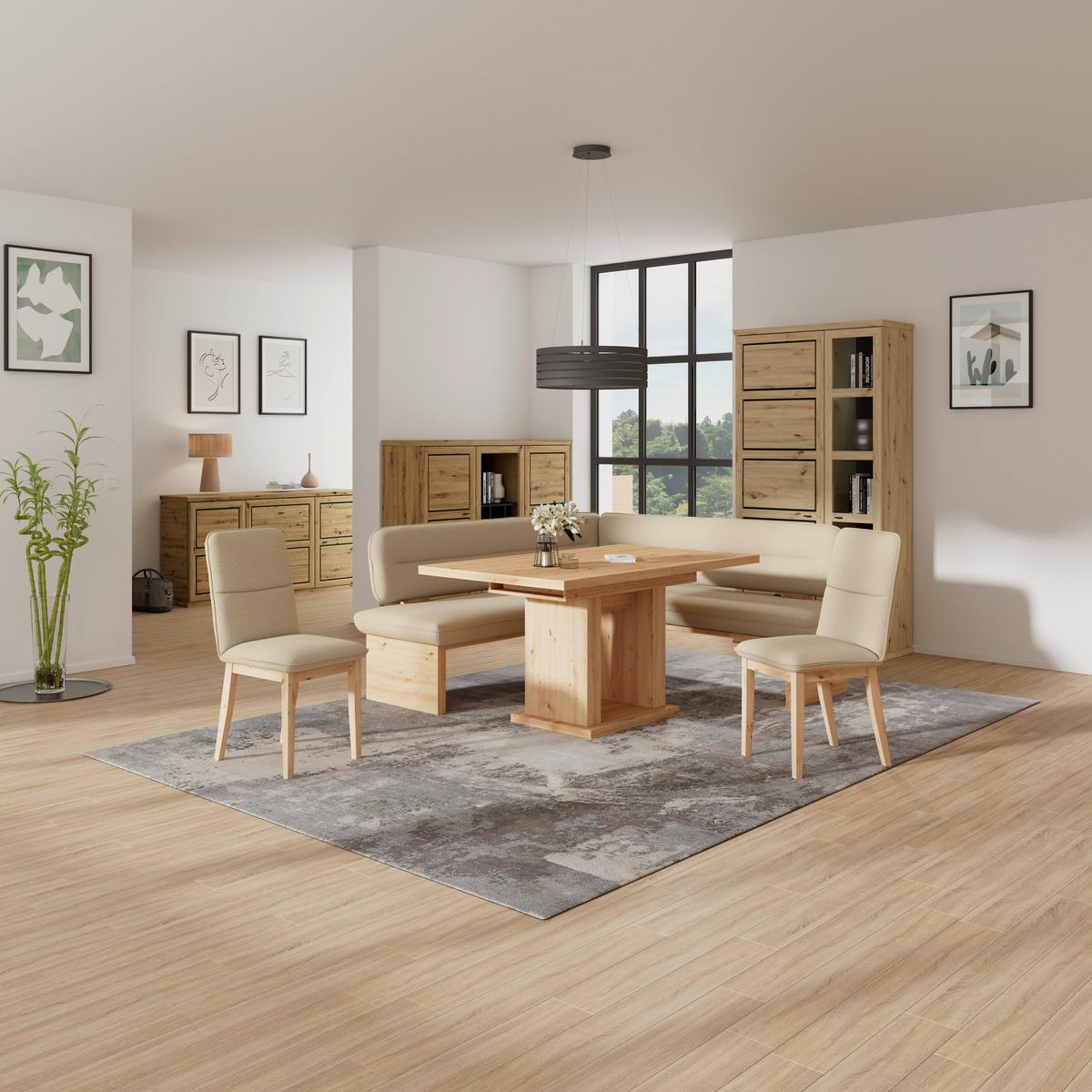Eckbank Beluna Ii Webstoff Beige, B: 232cm - Eichefarben/Beige, KONVENTIONELL, Holz/Textil (232/170cm) - James Wood