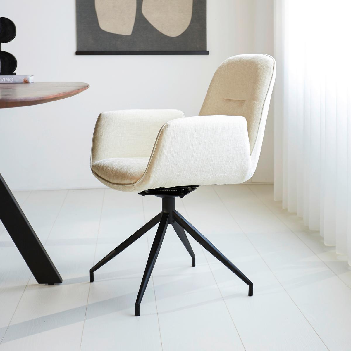 Armlehnstuhl Creme, Weiß, Beige, B: 61 Cm - Beige/Creme, MODERN, Textil/Metall (61/89/62cm) - MID.YOU