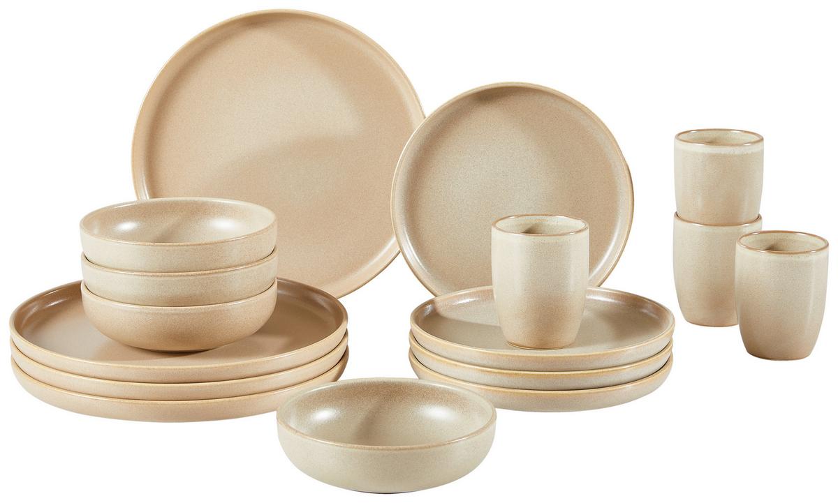 Kombiservice Uno Keramik 4 Personen Geschirr Set - Sandfarben, Trend, Keramik - Creatable