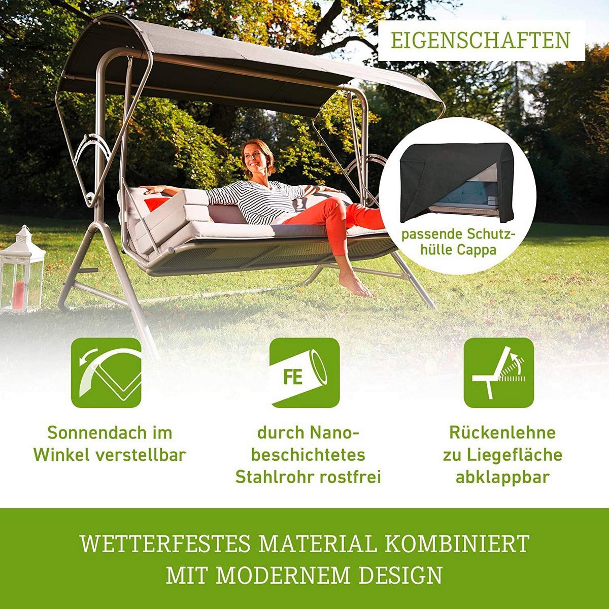 Hollywoodschaukel Mit Sonnendach Star 3-Sitzer - Anthrazit/Rot, Basics, Textil/Metall (217/145/177cm) - Acamp