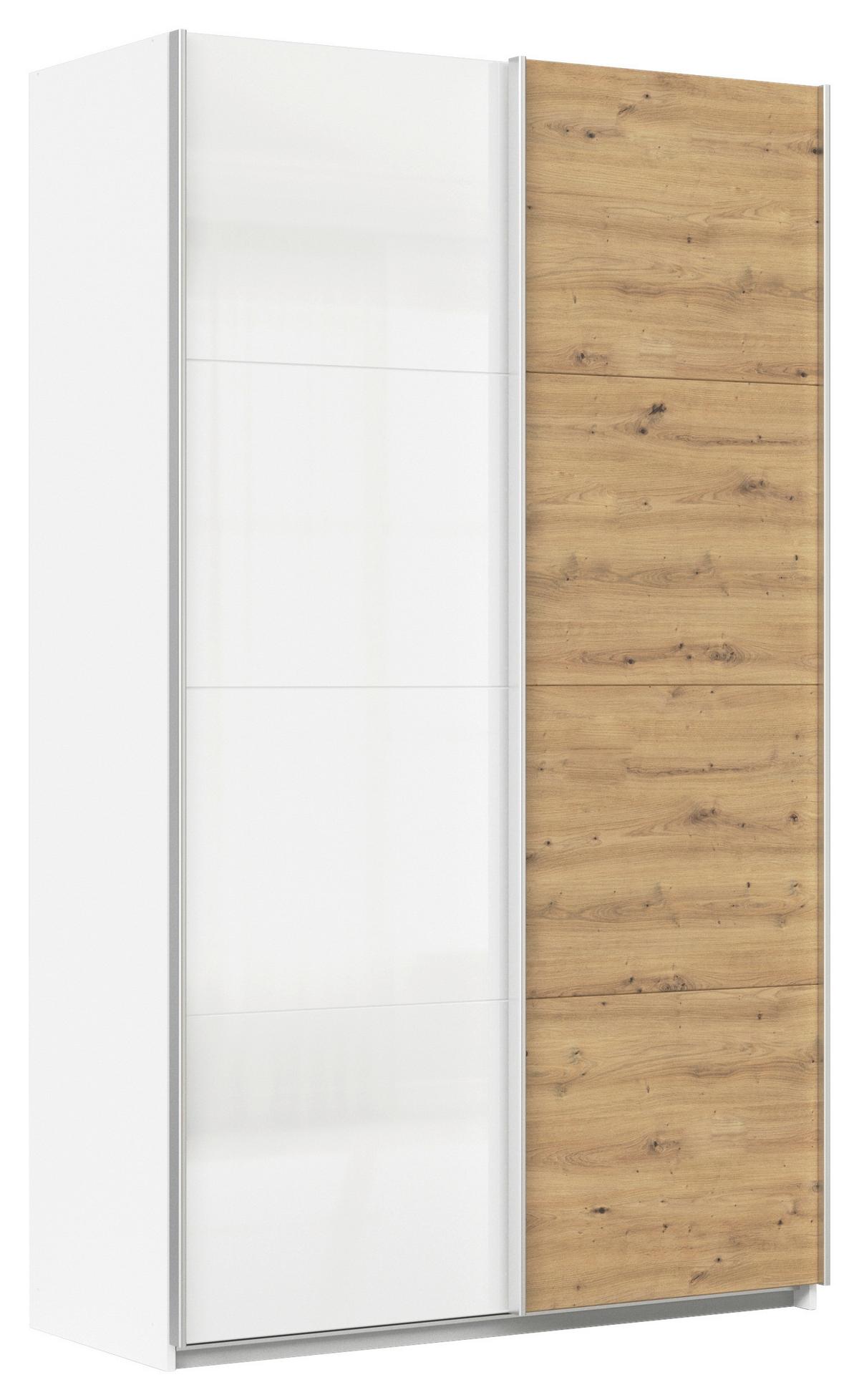 Schwebetürenschrank Feldkirch 136 Maxihöhe - Weiß Hochglanz/Eiche Artisan, MODERN, Holzwerkstoff (136/229/62cm)