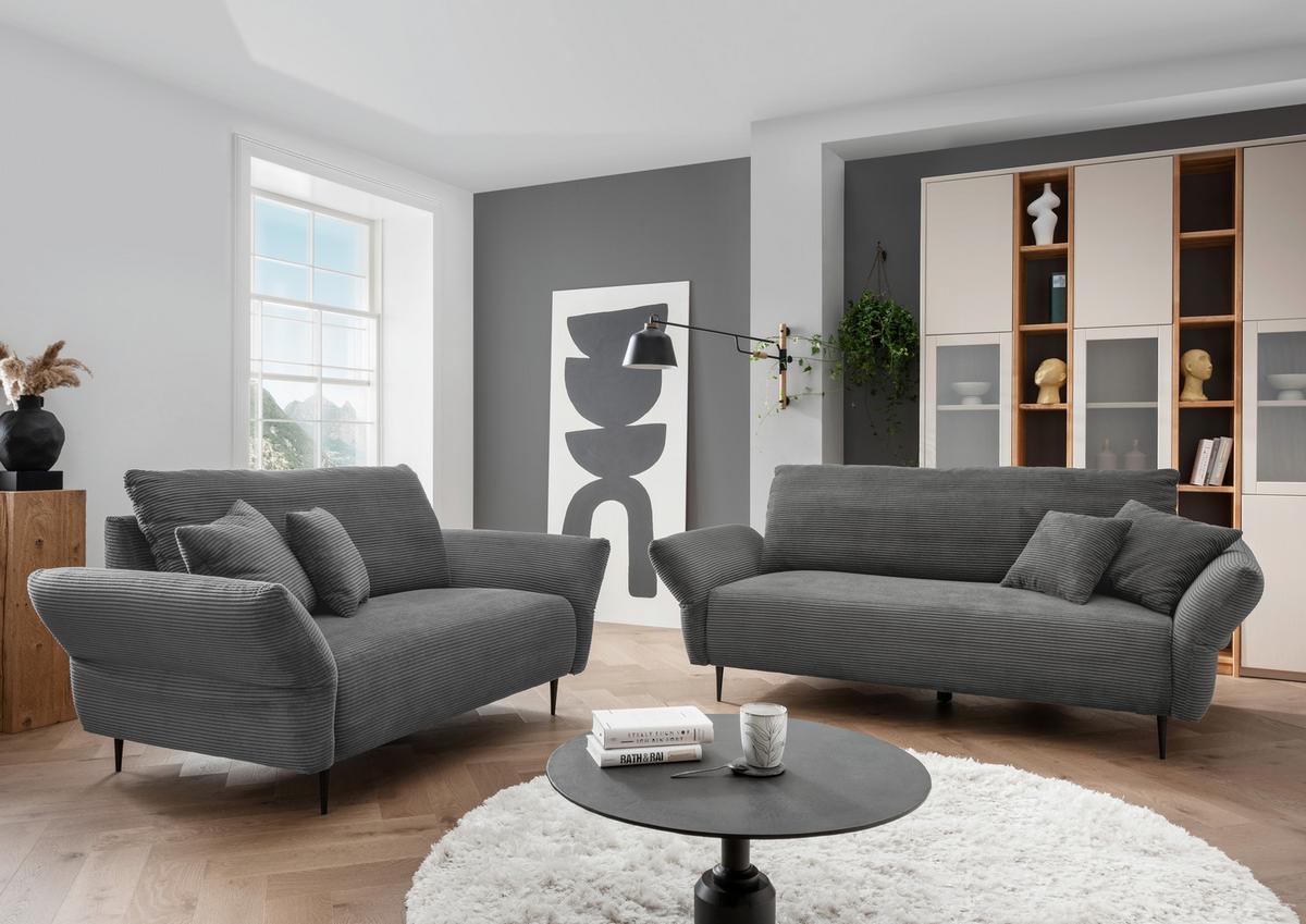 2-Sitzer-Sofa Vanilla Grau - Schwarz/Grau, Design, Textil (163/97/102cm) - Livetastic