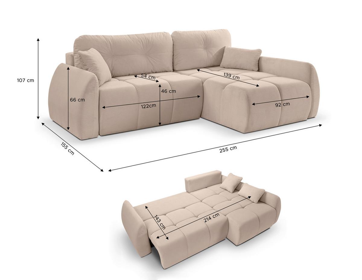 Ecksofa Sancho Long Beige S: 255x155cm - Beige/Schwarz, Basics, Holz/Textil (255/155cm) - MID.YOU