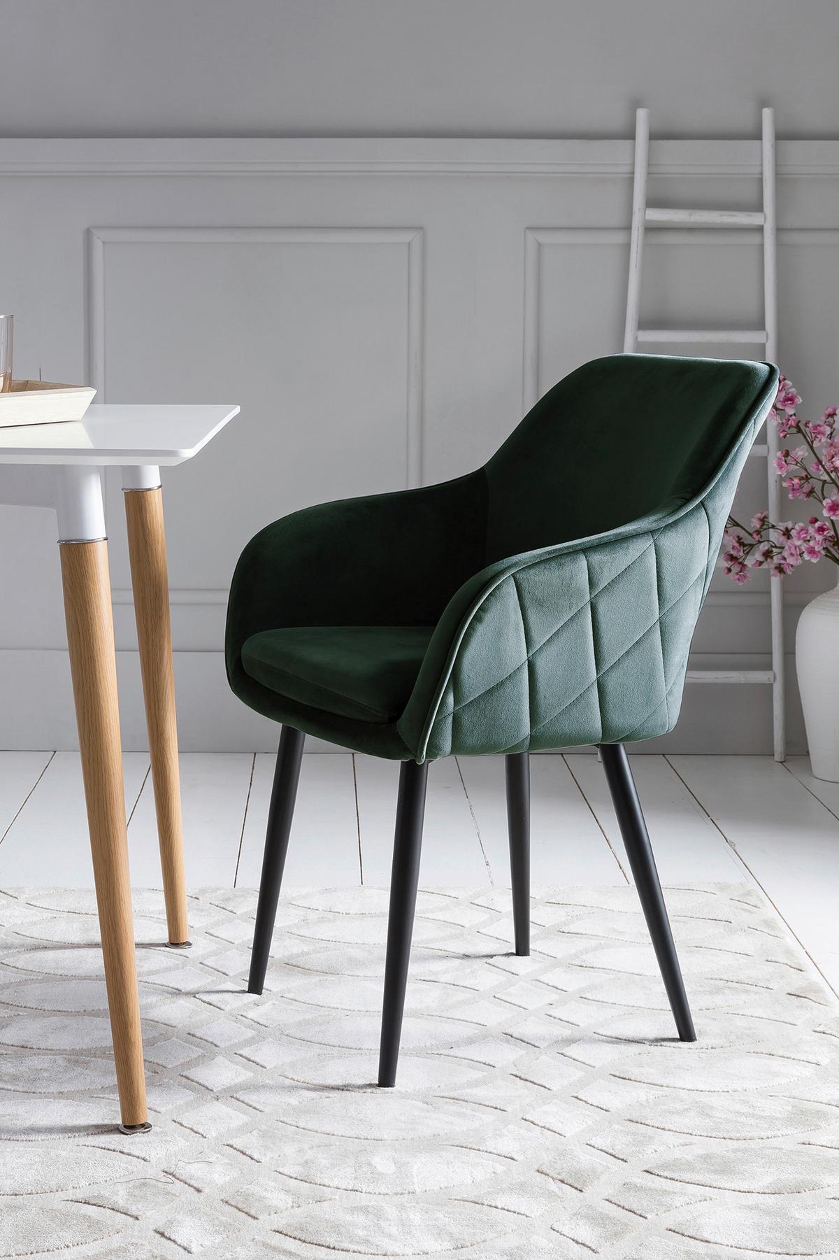 Armlehnstuhl Waldgrün B: 61cm - Waldgrün/Schwarz, MODERN, Textil/Metall (61/85/60cm) - Livetastic