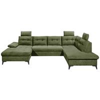 Wohnlandschaft Durban Mit Bettfunktion Olivgrün - Schwarz/Olivgrün, KONVENTIONELL, Textil (170/324/218cm) - MID.YOU