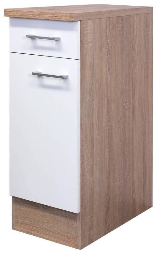 Küchenunterschrank Samoa B: 30 cm Weiß/Eiche Dekor mit Lade