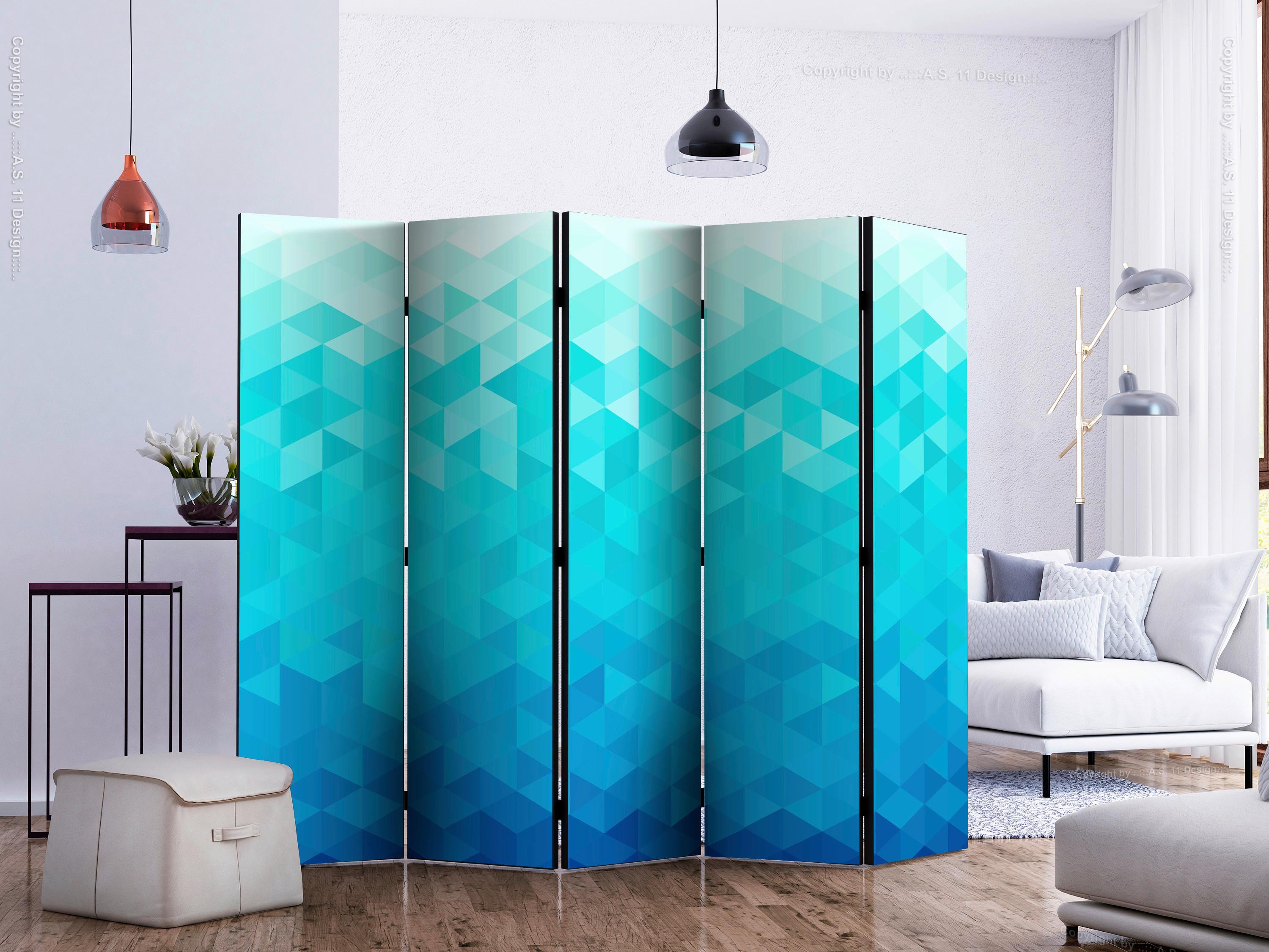 Paravent Blau Hellblau B: 225 cm - Blau/Hellblau, Basics, Holz/Textil (225/172/3cm) - artgeist