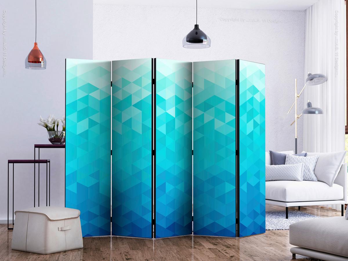 Paravent Blau Hellblau B: 225 cm - Blau/Hellblau, Basics, Holz/Kunststoff (225/172/3cm) - artgeist