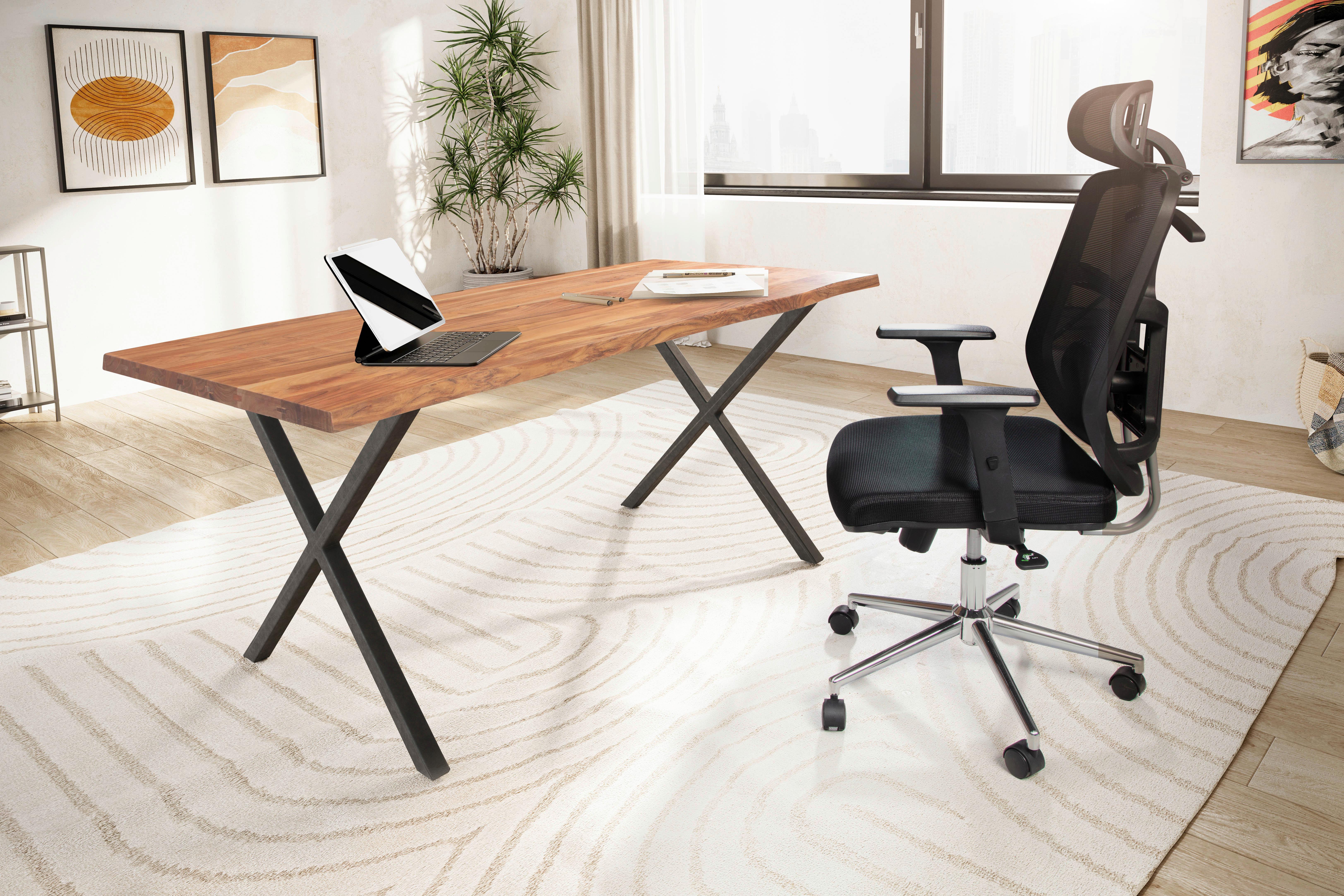 Schreibtisch Wl7.275 - Schwarz/Akaziefarben, MODERN, Holz/Metall (200/100/76cm) - MID.YOU