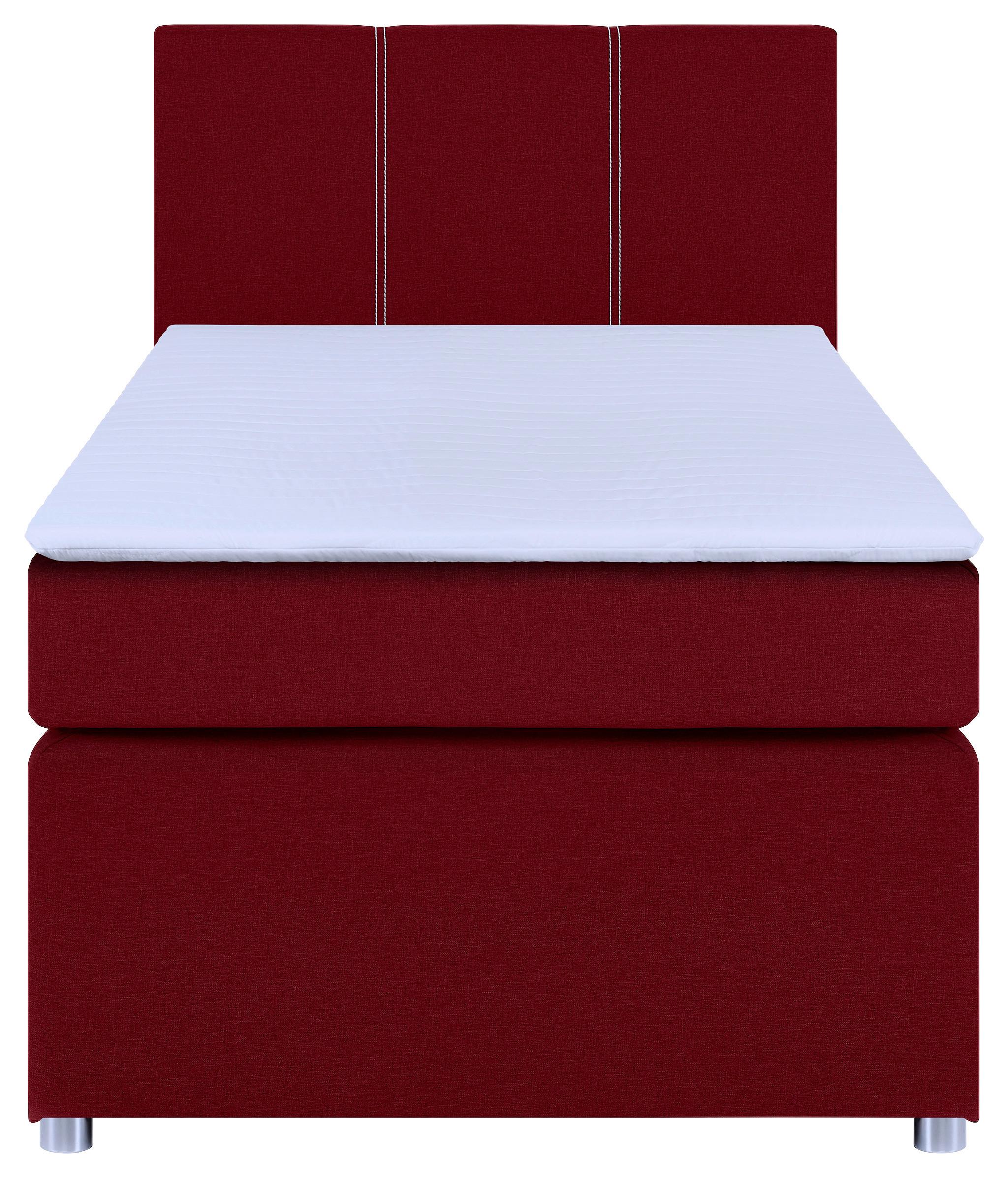 Boxspringbett Malta mit Topper Rot, 90x200 cm - Chromfarben/Rot, Basics, Holzwerkstoff/Textil (90/200cm) - P & B