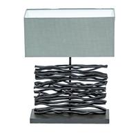 Tischleuchte 21648b - Schwarz/Grau, Basics, Holz/Textil (40/15/50cm) - Globo