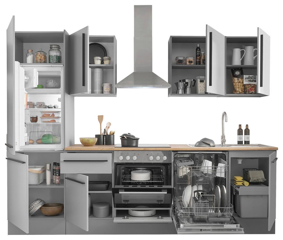 Küchenblock Denver Grau/Eiche Dekor B: 280 cm - Eichefarben/Grau, Design, Holzwerkstoff (280cm) - P & B