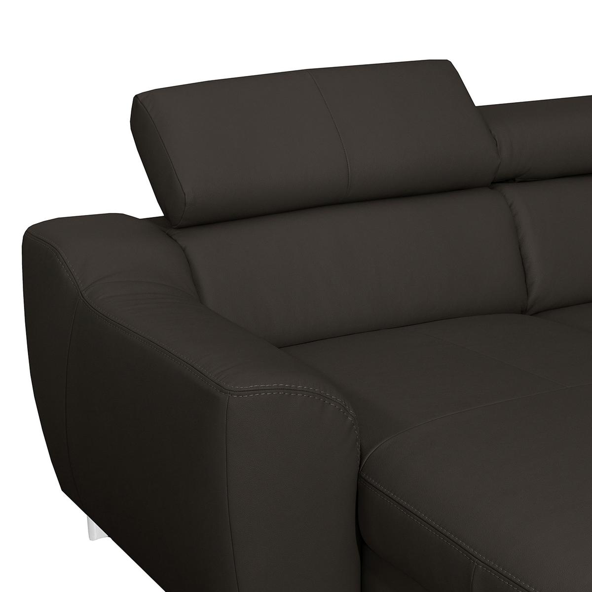 Wohnlandschaft Aspen Dbraun U-Form: 175 Cm - Chromfarben/Dunkelbraun, Design, Leder/Textil (175/315/208cm) - Livetastic