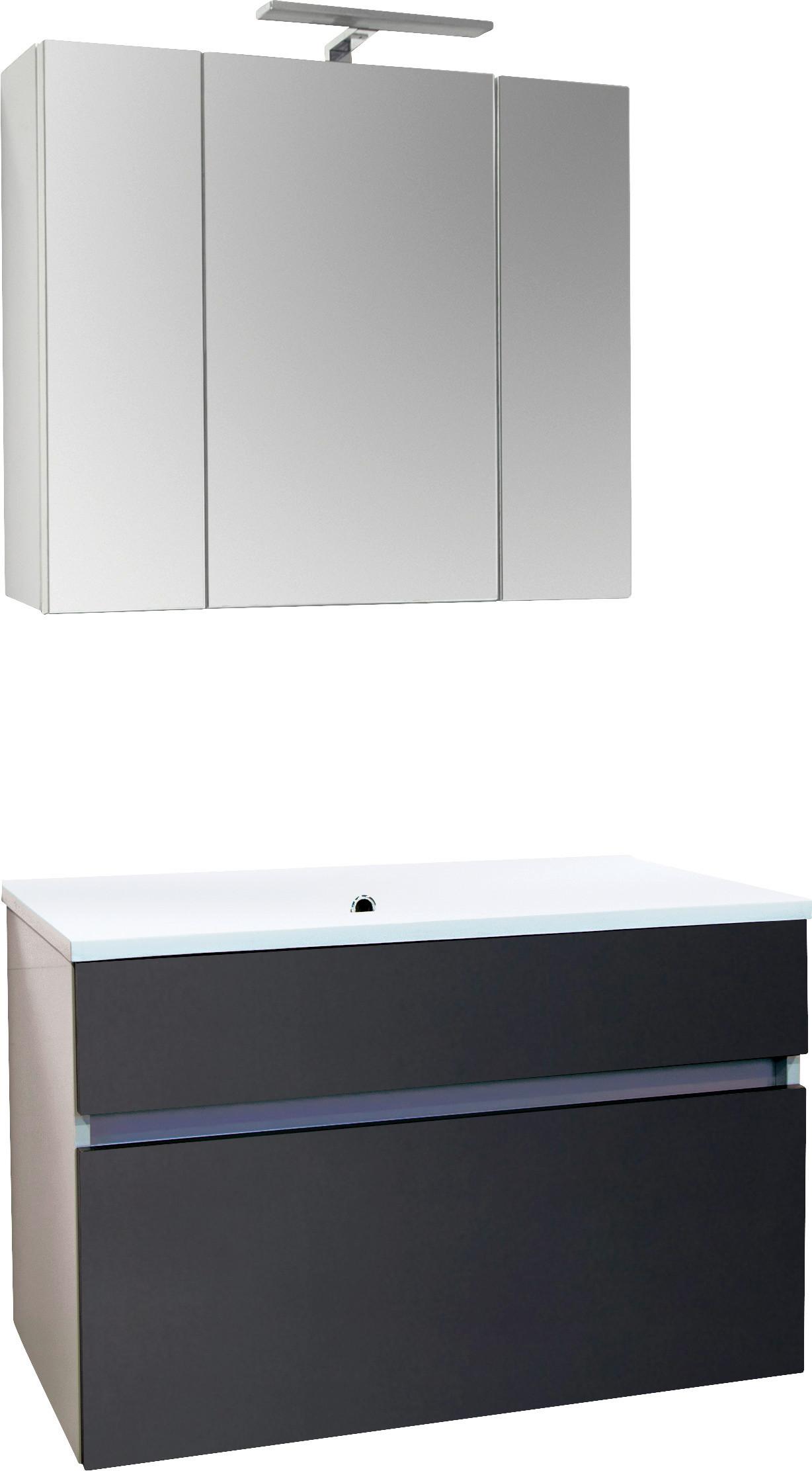 Badmöbel-Set 3-tlg. inkl. LED Koper B: 79,6 cm Anthrazit - Anthrazit/Weiß, MODERN, Holzwerkstoff (79,6/46/50cm)
