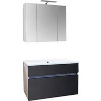 Badmöbel-Set 3-tlg. inkl. LED Koper B: 79,6 cm Anthrazit - Anthrazit/Weiß, MODERN, Holzwerkstoff (79,6/46/50cm)